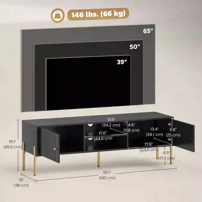 TV Stand for 65 Inch TVs, Entertainment Center with Shelves, Black TV Stands at Gallery Canada