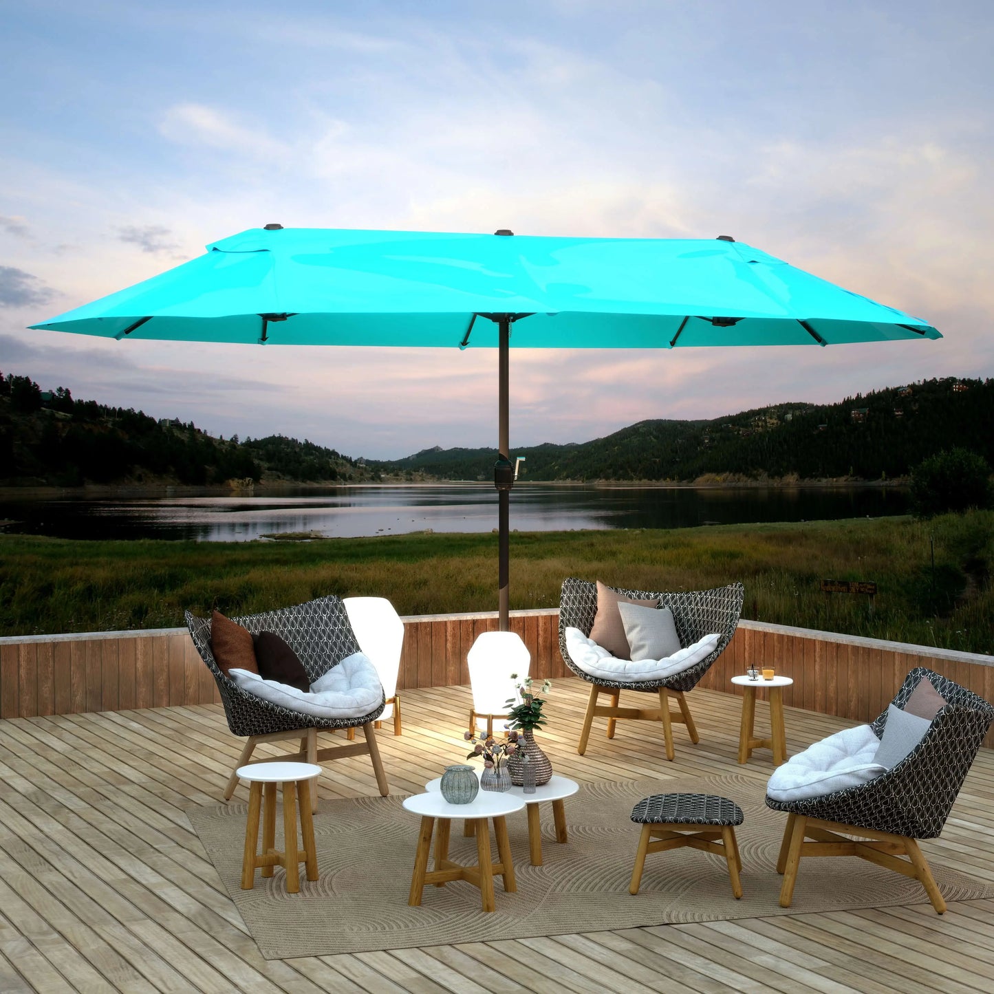 15ft Double-Sided Patio Umbrella, Twin Canopy, Crank, Sky Blue Sun Umbrellas at Gallery Canada