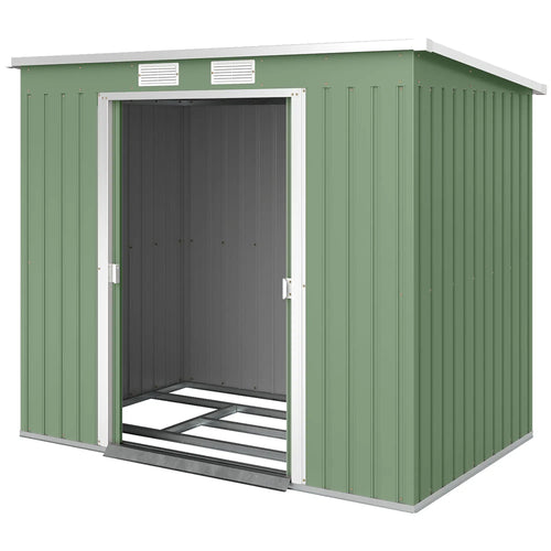 7' x 4' Galvanised Steel Garden Shed, Foundation Kit, Green