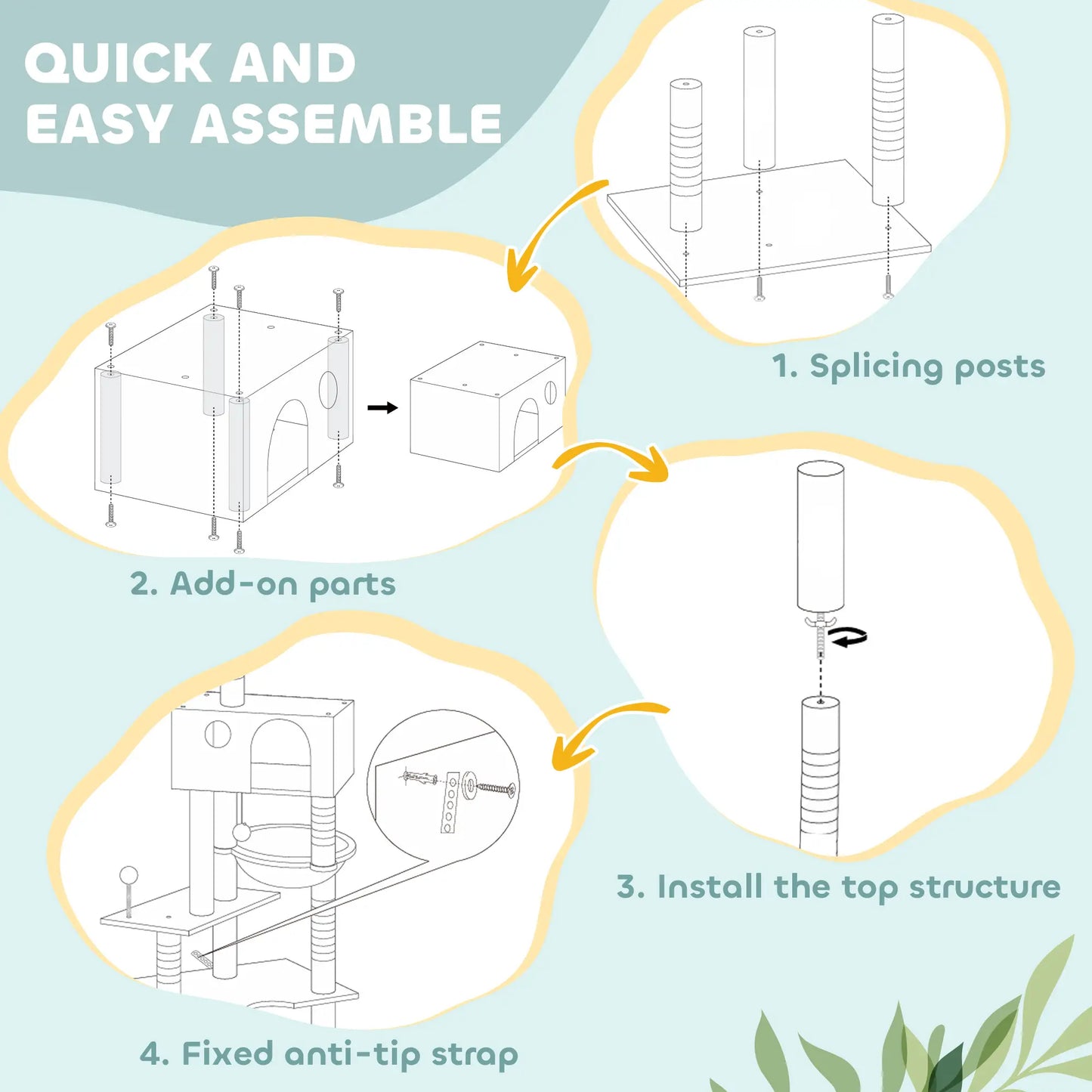 Floor To Ceiling Cat Tree, 230-250cm, 2 Condos, Hammock, Sisal Posts, Dark Grey