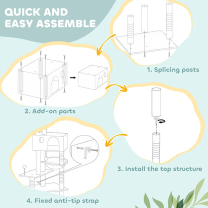 Floor To Ceiling Cat Tree, 230-250cm, 2 Condos, Hammock, Sisal Posts, Dark Grey