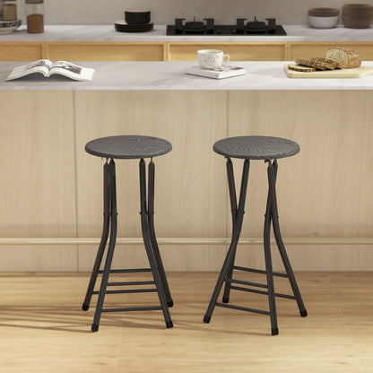Set of 2 Foldable Barstools, Counter Height with Footrest, Steel Legs, Black Bar Stools at Gallery Canada