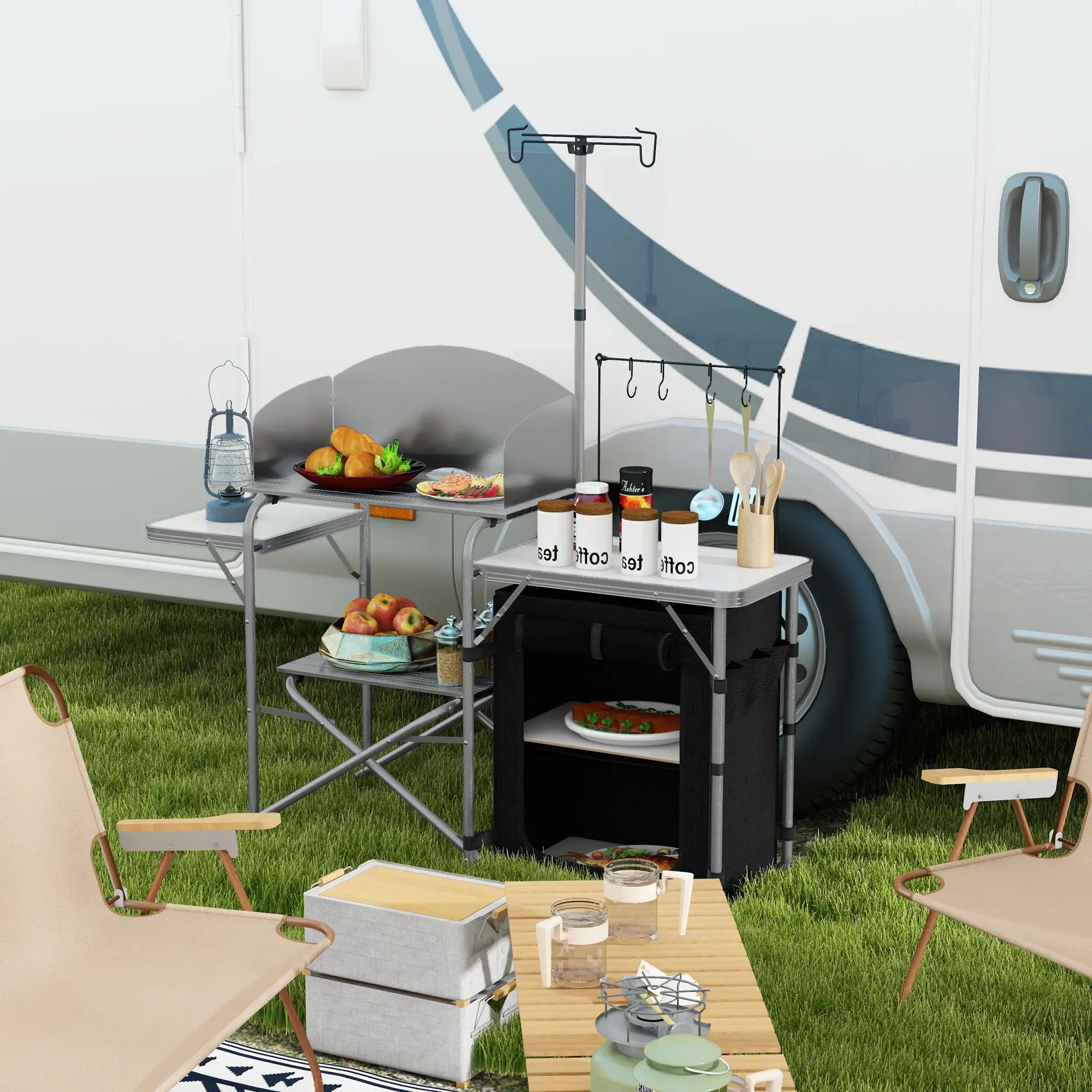 Camping Kitchen Table, Aluminum Folding with Storage, Silver Picnic Tables & Camping Chairs at Gallery Canada