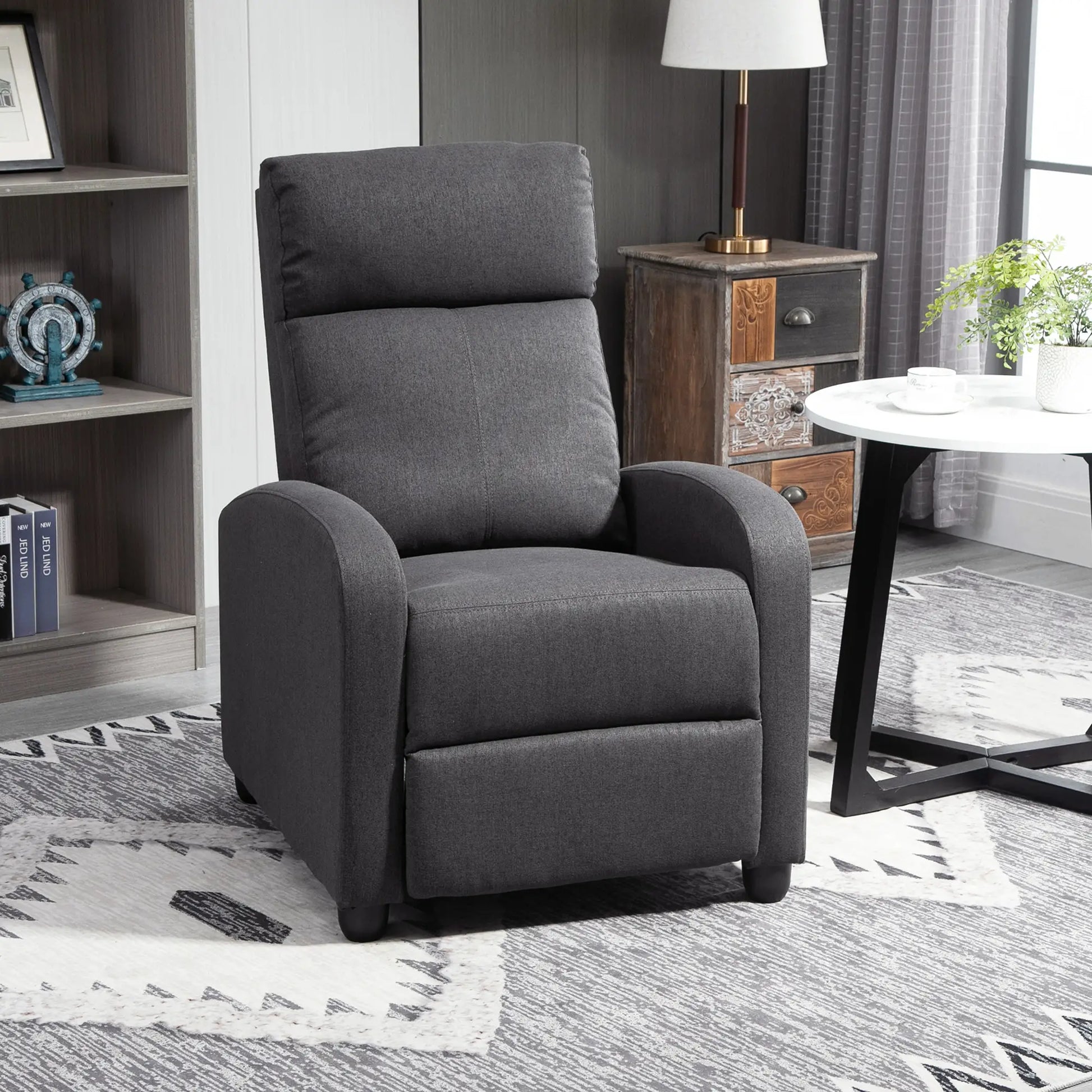 Manual Fabric Recliner Chair, Home Theater Seating, Dark Grey Single Sofas at Gallery Canada
