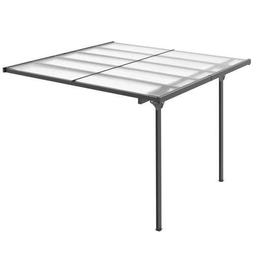 10' x 10' Aluminum Pergola, Adjustable Height, Polycarbonate Roof, UV Protection, Grey