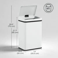 40 L Poubelle Automatique, Couvercle à Fermeture Douce, Acier Inoxydable, Blanc