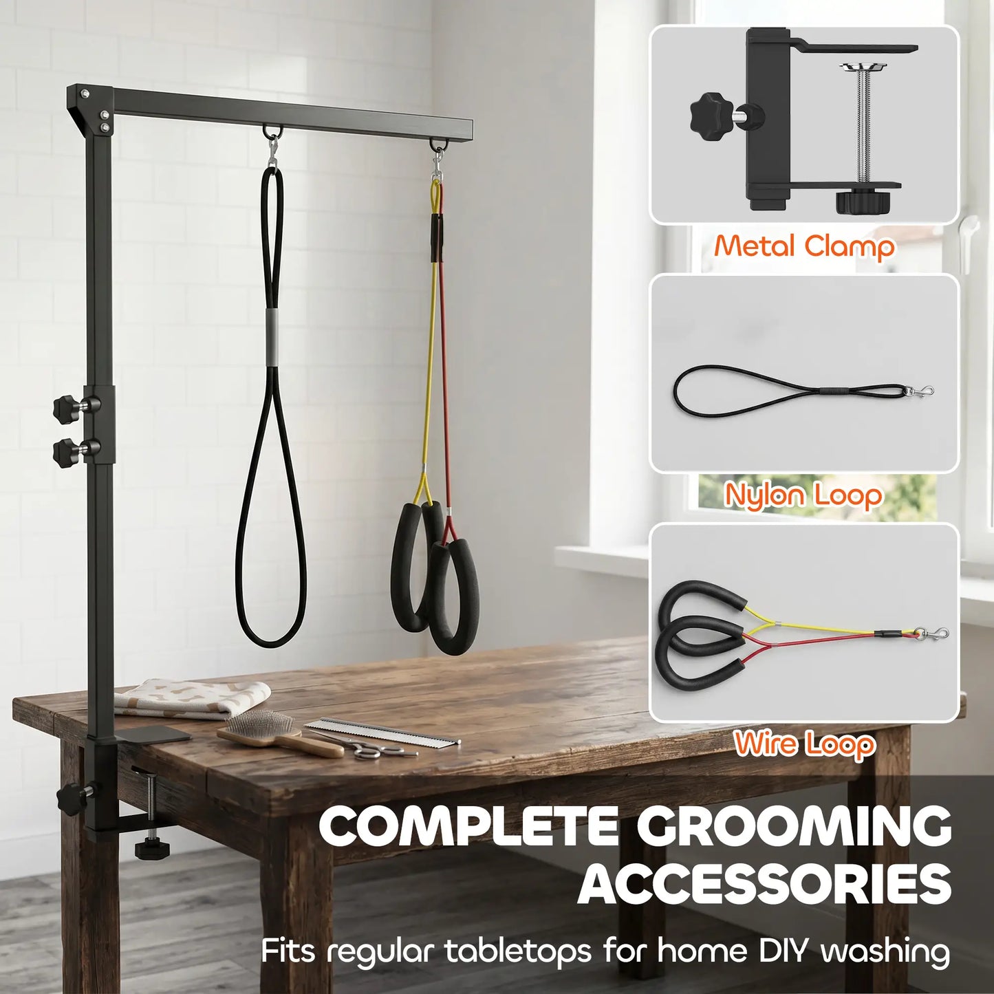 Dog Grooming Arm With Clamp, Adjustable, 18.9"-32.3", Black