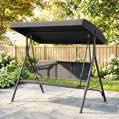 3-Seater Swing Chair, Covered Garden Hammock, A-Frame, Black Patio Swings with Stand at Gallery Canada