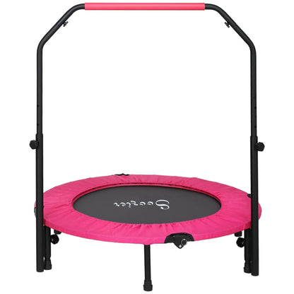 40" Foldable Mini Fitness Trampoline, Adjustable Foam Handle, Pink