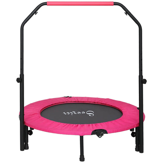 40" Foldable Mini Fitness Trampoline, Adjustable Foam Handle, Pink