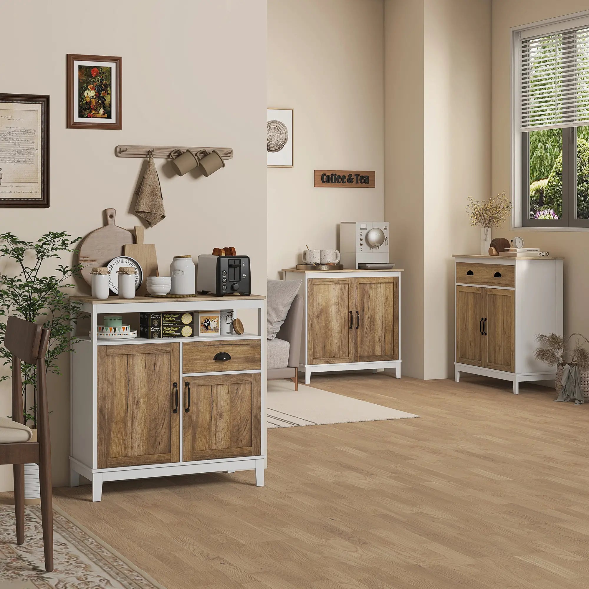 Farmhouse Sideboard, Storage Cabinet, 2 Doors, Shelves, 30.9