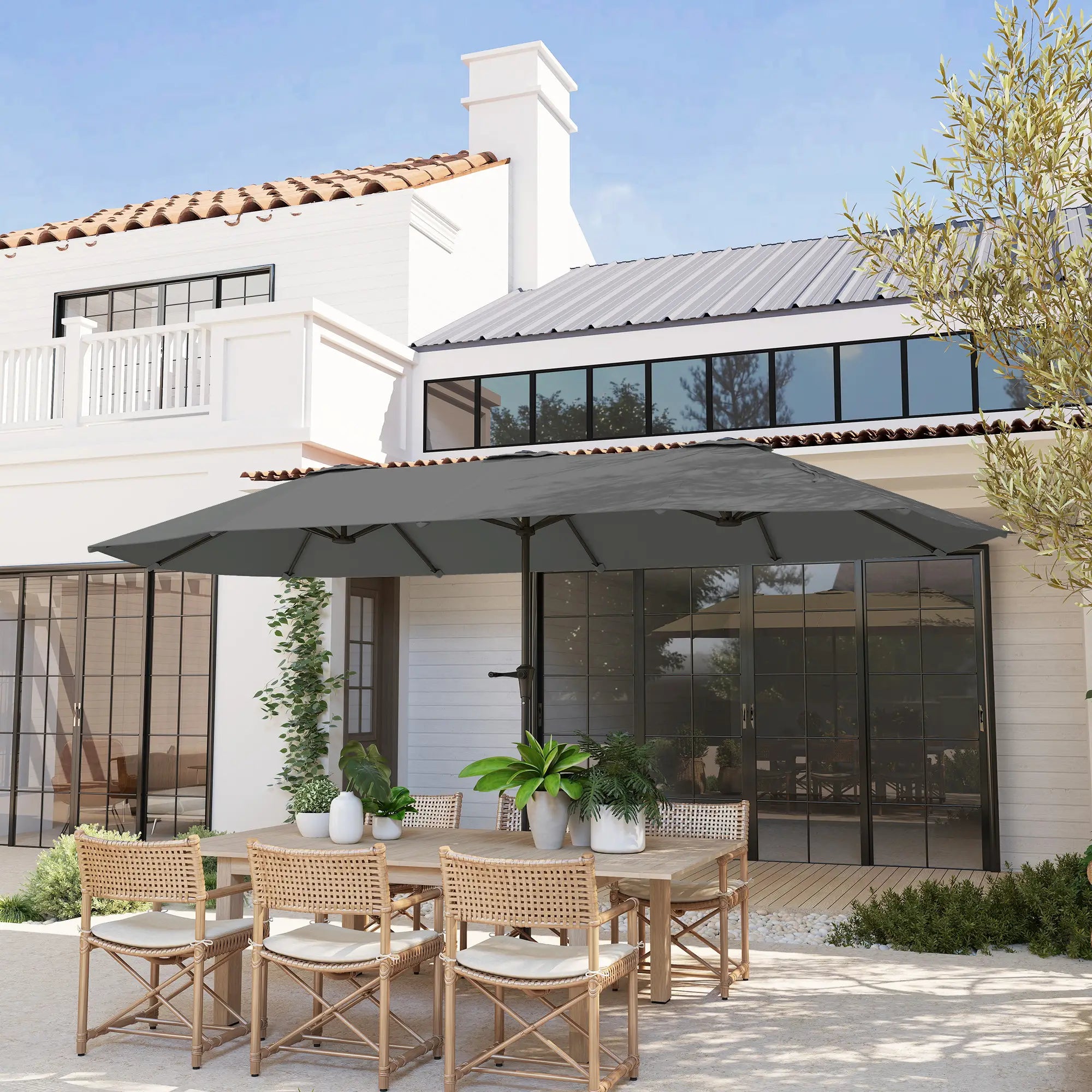 13ft Double-Sided Patio Umbrella, Crank Handle, Light Grey Sun Umbrellas at Gallery Canada