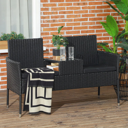 PE Rattan Loveseat with Cushion, Mid-Table, Black Patio Chairs at Gallery Canada