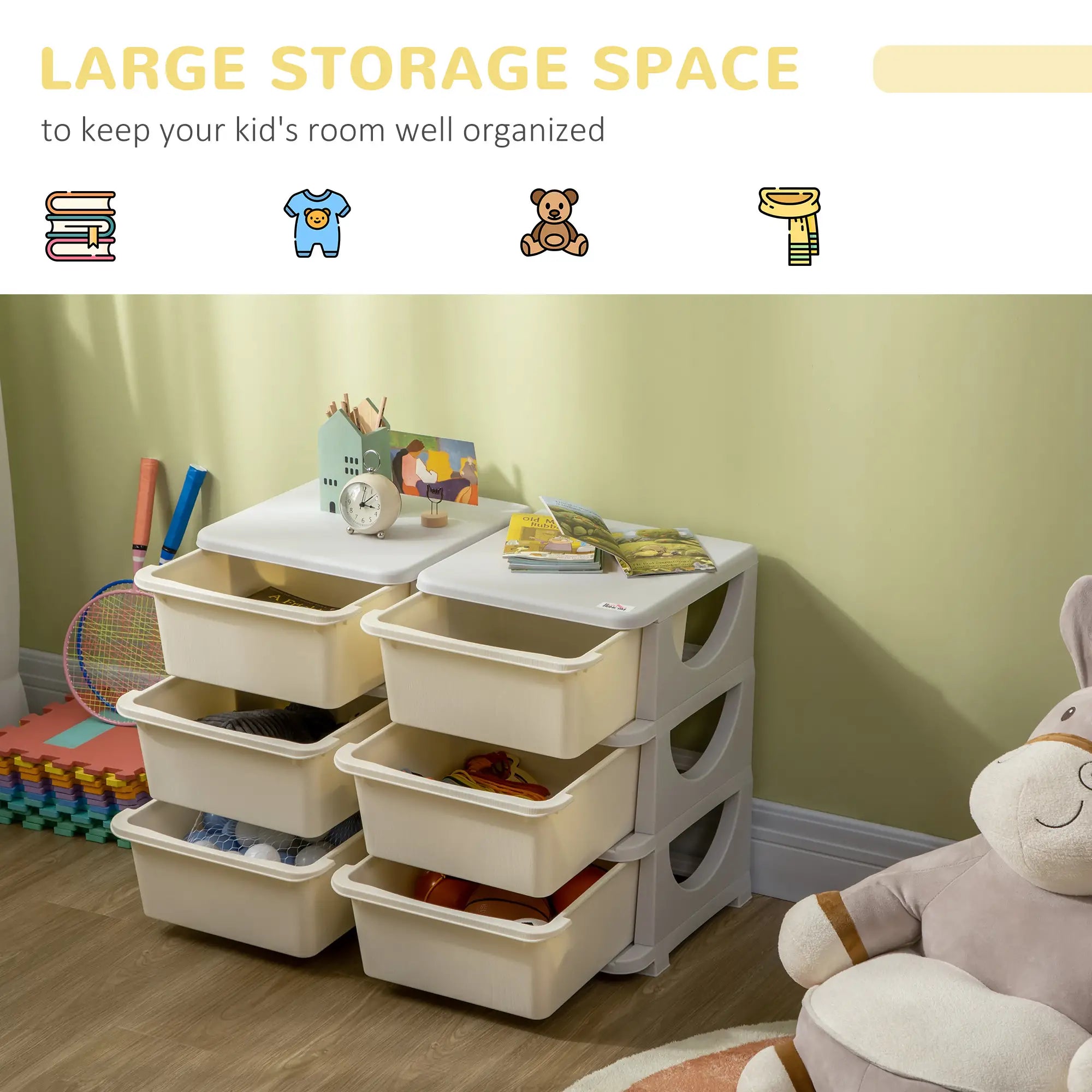 3 Tier Kids Toy Organizer, 6 Plastic Drawers, Cream White Baby & Kids Storage at Gallery Canada