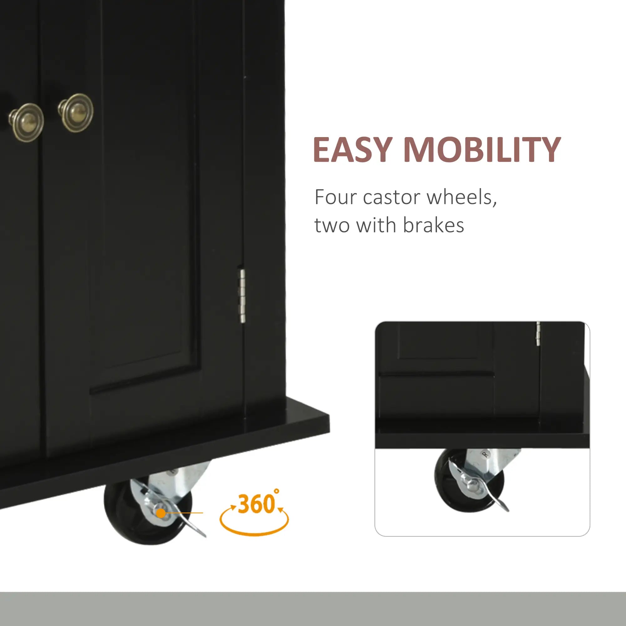 Kitchen Island with Storage, Rolling Trolley Cart with Rubber Wood Top, Spice Rack, Towel Rack, Black Kitchen Islands & Kitchen Carts at Gallery Canada