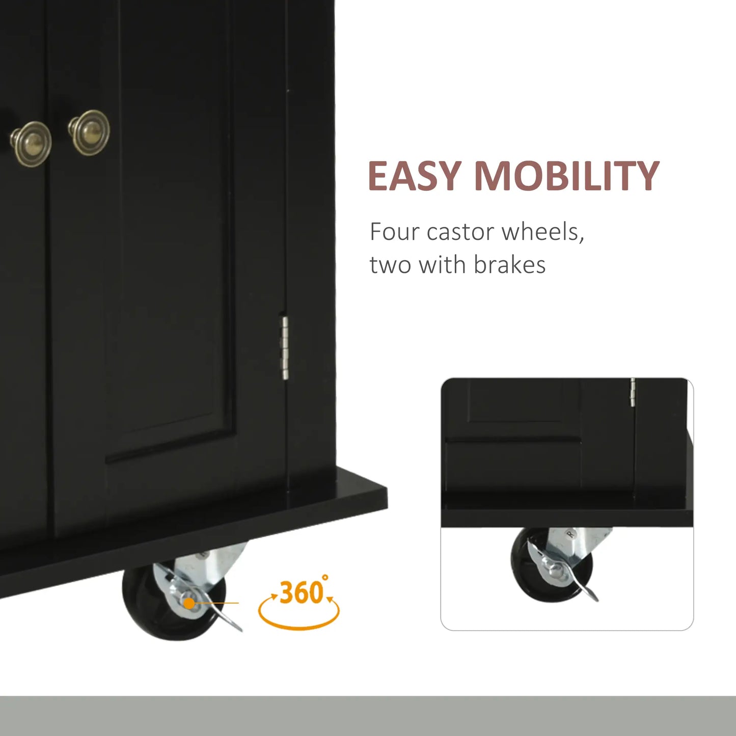 Kitchen Island with Storage, Rolling Trolley Cart with Rubber Wood Top, Spice Rack, Towel Rack, Black Kitchen Islands & Kitchen Carts at Gallery Canada