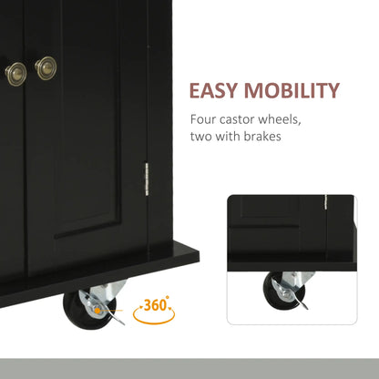 Kitchen Island with Storage, Rolling Trolley Cart with Rubber Wood Top, Spice Rack, Towel Rack, Black Kitchen Islands & Kitchen Carts at Gallery Canada