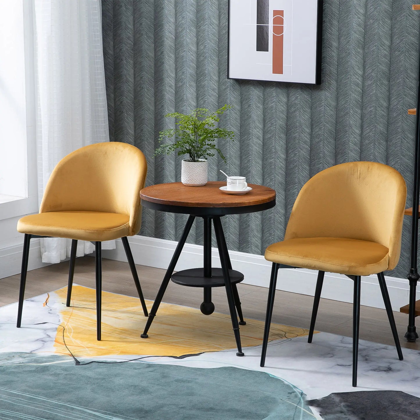 Set of 2 Mid-Back Dining Chairs, Velvet Upholstery, Yellow Bar Stools at Gallery Canada
