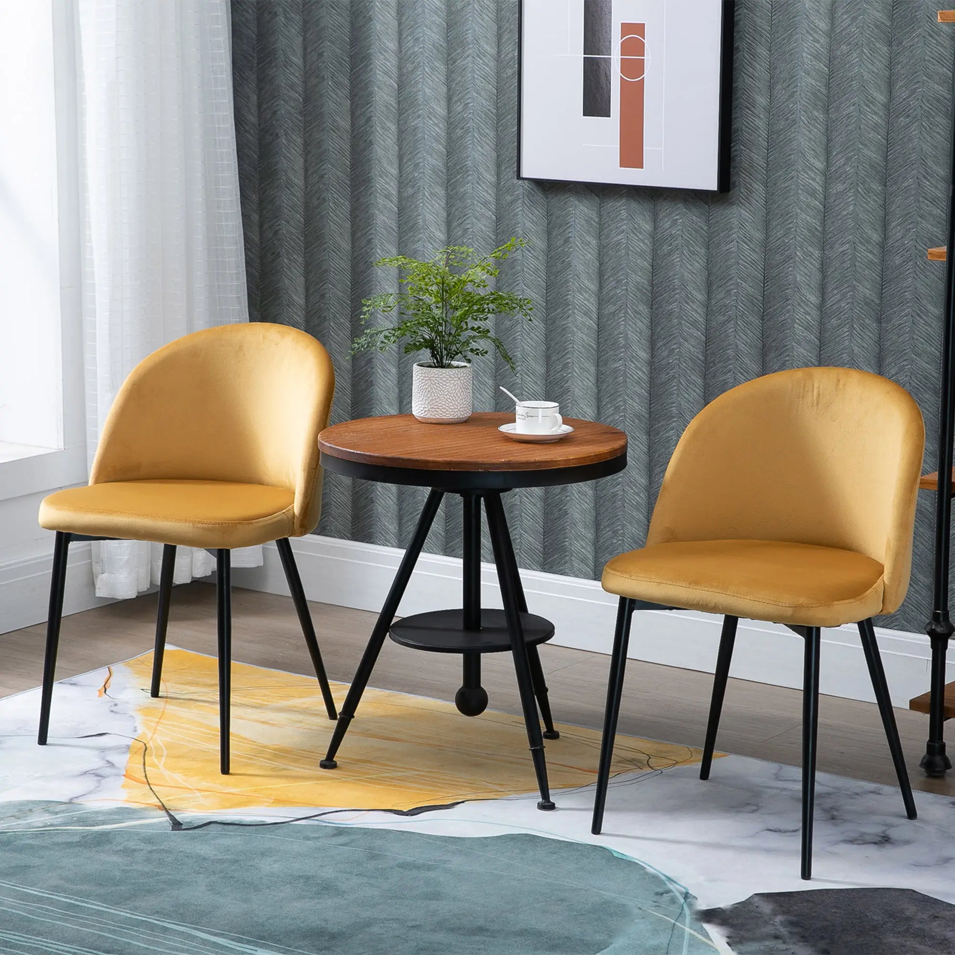 Set of 2 Mid-Back Dining Chairs, Velvet Upholstery, Yellow Bar Stools at Gallery Canada
