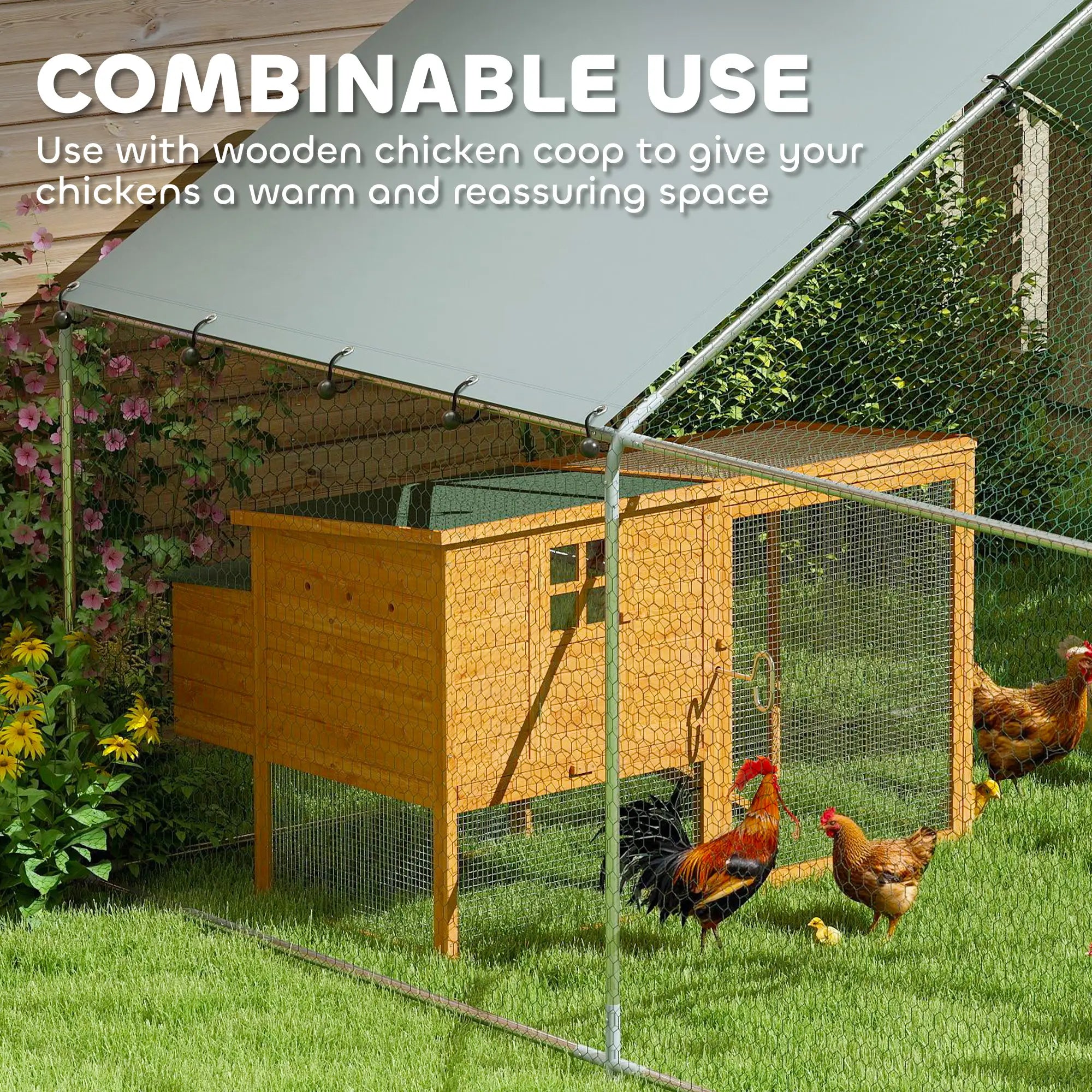 Metal Chicken Coop, 9.8 x 11.2 FT, Walk-In Run With Cover, Lockable Door, Outdoor Poultry Cage For 10-15 Chickens Chicken Coops at Gallery Canada