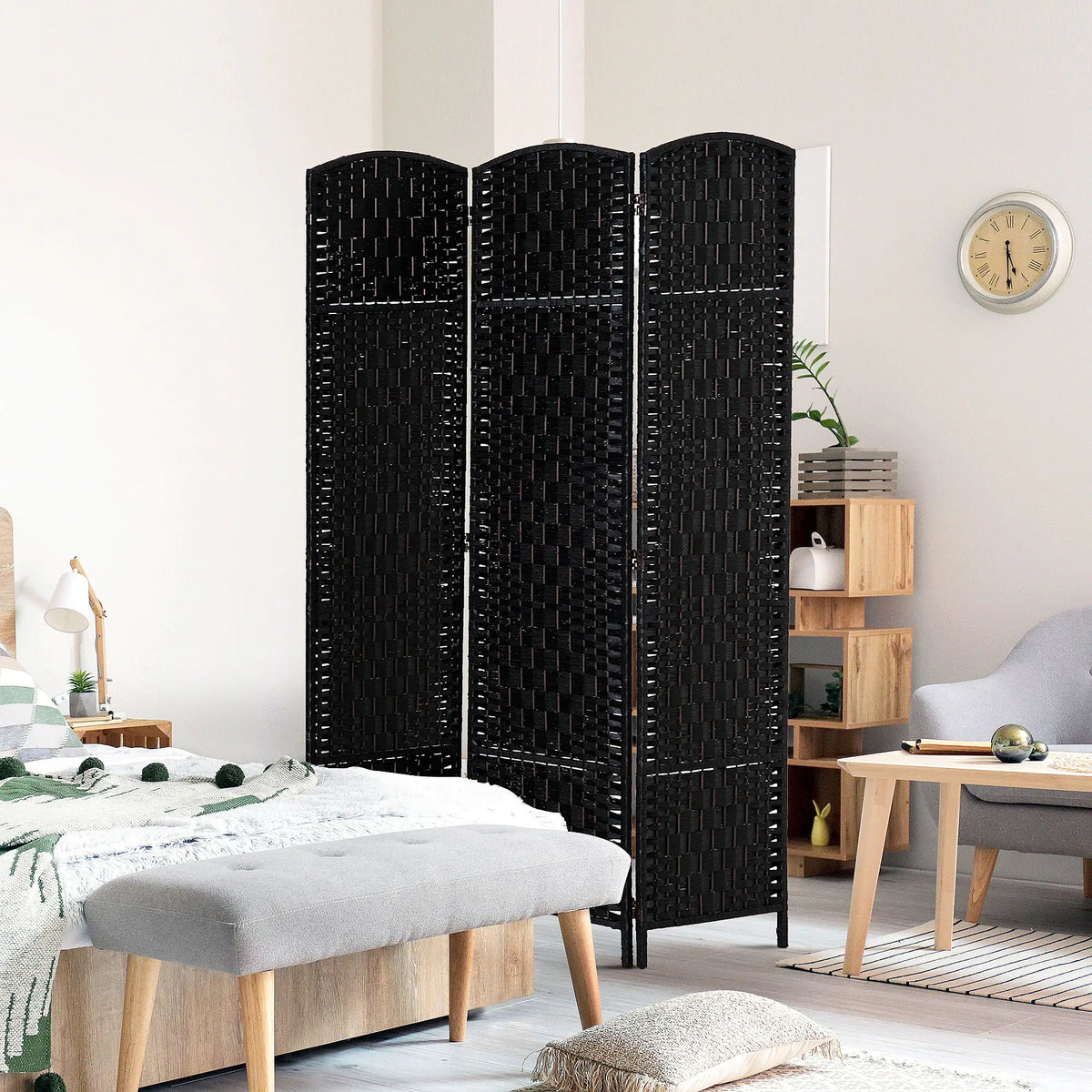 6ft Folding Room Divider, 3 Panel Wooden Frame, Black Room Dividers at Gallery Canada