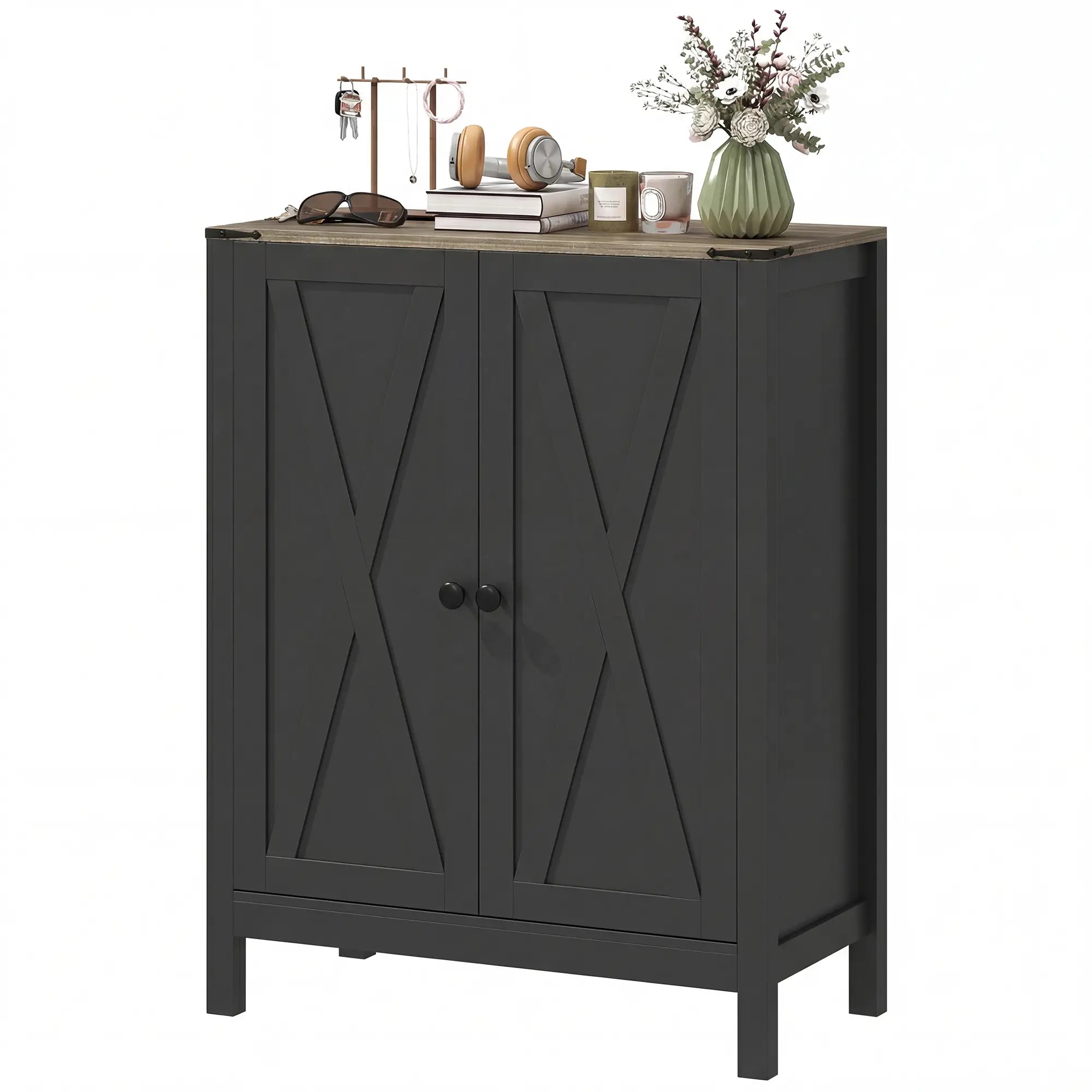 Shoe Cabinet With Barn Doors, Adjustable Shelves, 15 Pairs, Black Shoe Storage Cabinets & Racks Black, Dark Brown at Gallery Canada