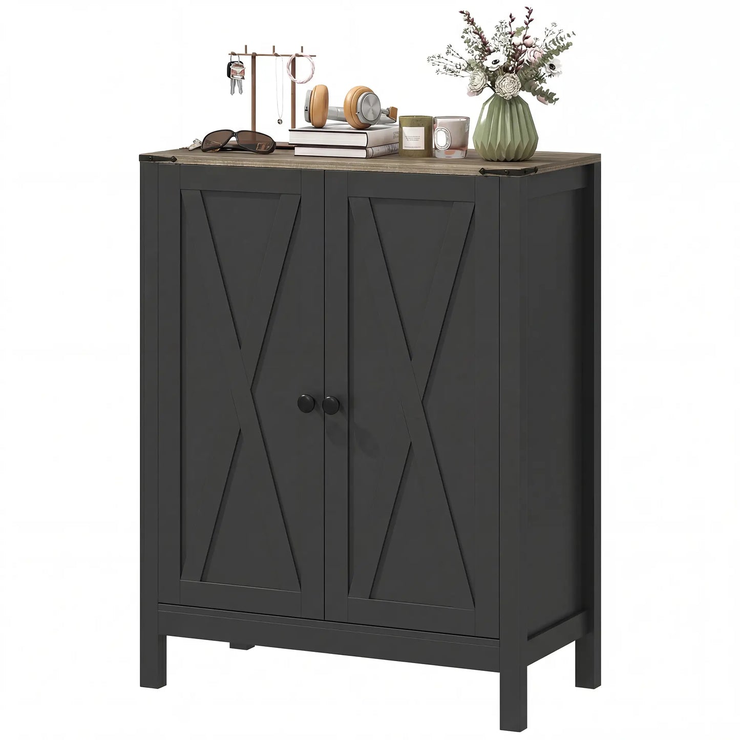 Shoe Cabinet With Barn Doors, Adjustable Shelves, 15 Pairs, Black Shoe Storage Cabinets & Racks Black, Dark Brown at Gallery Canada