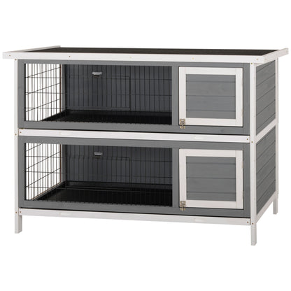 2 Tier Wooden Rabbit Hutch Bunny Pet House Wooden Coop Run, Grey Rabbit Hutch Grey, White at Gallery Canada