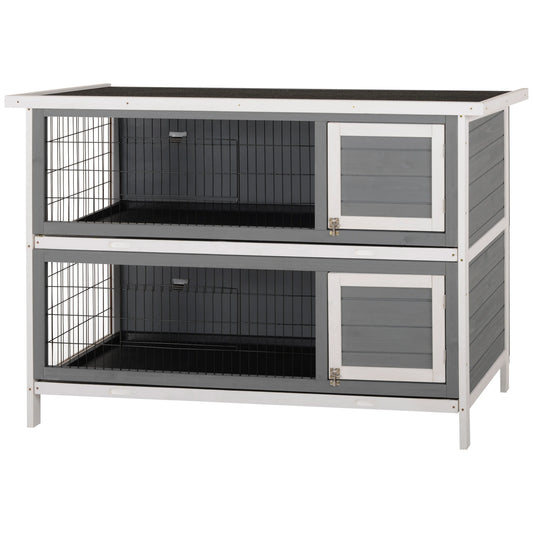 2 Tier Wooden Rabbit Hutch Bunny Pet House Wooden Coop Run, Grey Rabbit Hutch Grey, White at Gallery Canada