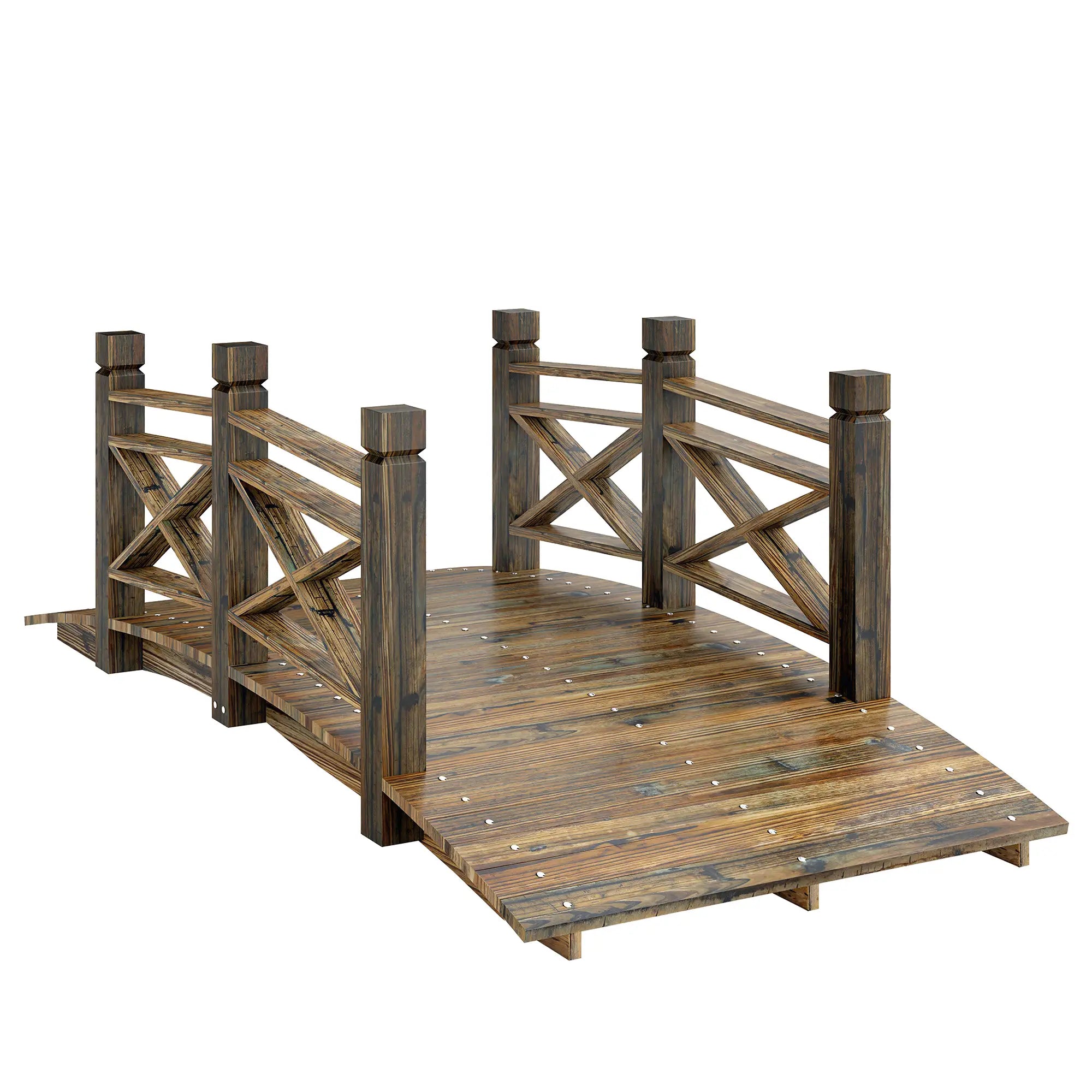 Garden Bridge, Wooden Arch Footbridge With Safety Rails, Carbonized Garden Decor at Gallery Canada