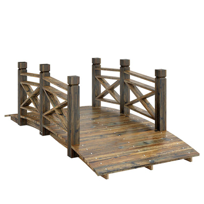 Garden Bridge, Wooden Arch Footbridge With Safety Rails, Carbonized Garden Decor at Gallery Canada