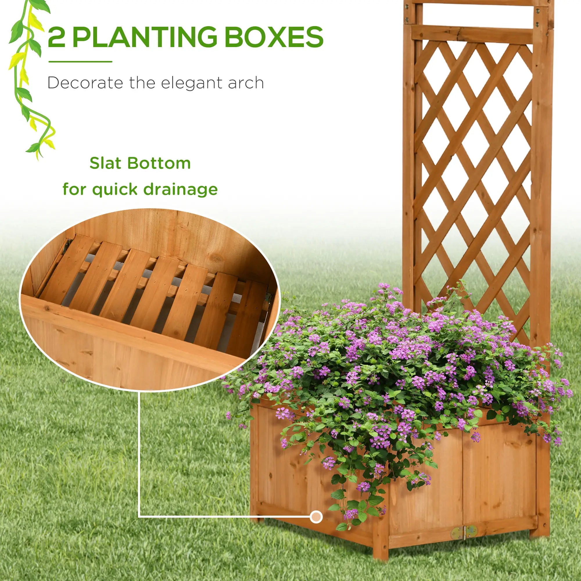 7.7FT Garden Arch, 2 Foldable Planter Boxes, Wooden Trellis Arbor, Brown Garden Arches at Gallery Canada