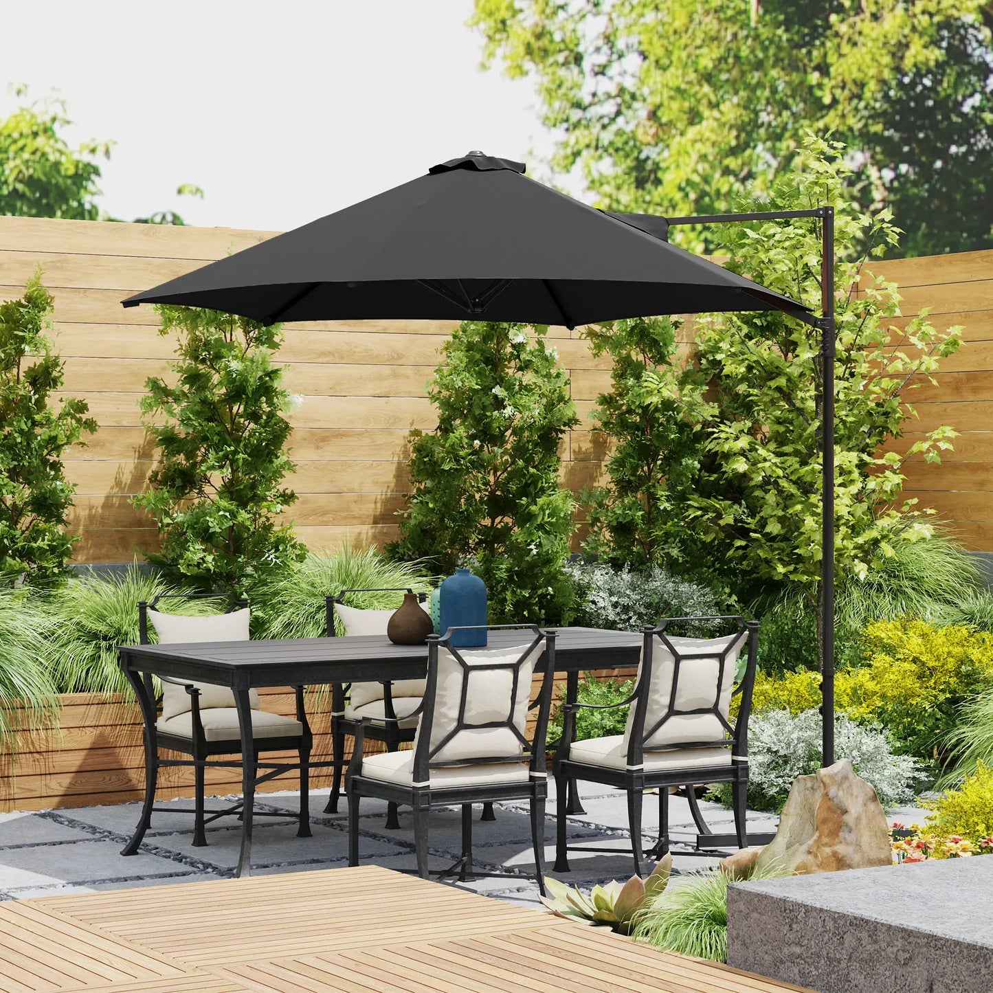 8.5FT Offset Patio Umbrella, 360° Rotation, Φ100.8" x 96.5"H, Black Offset Cantilever Umbrellas at Gallery Canada