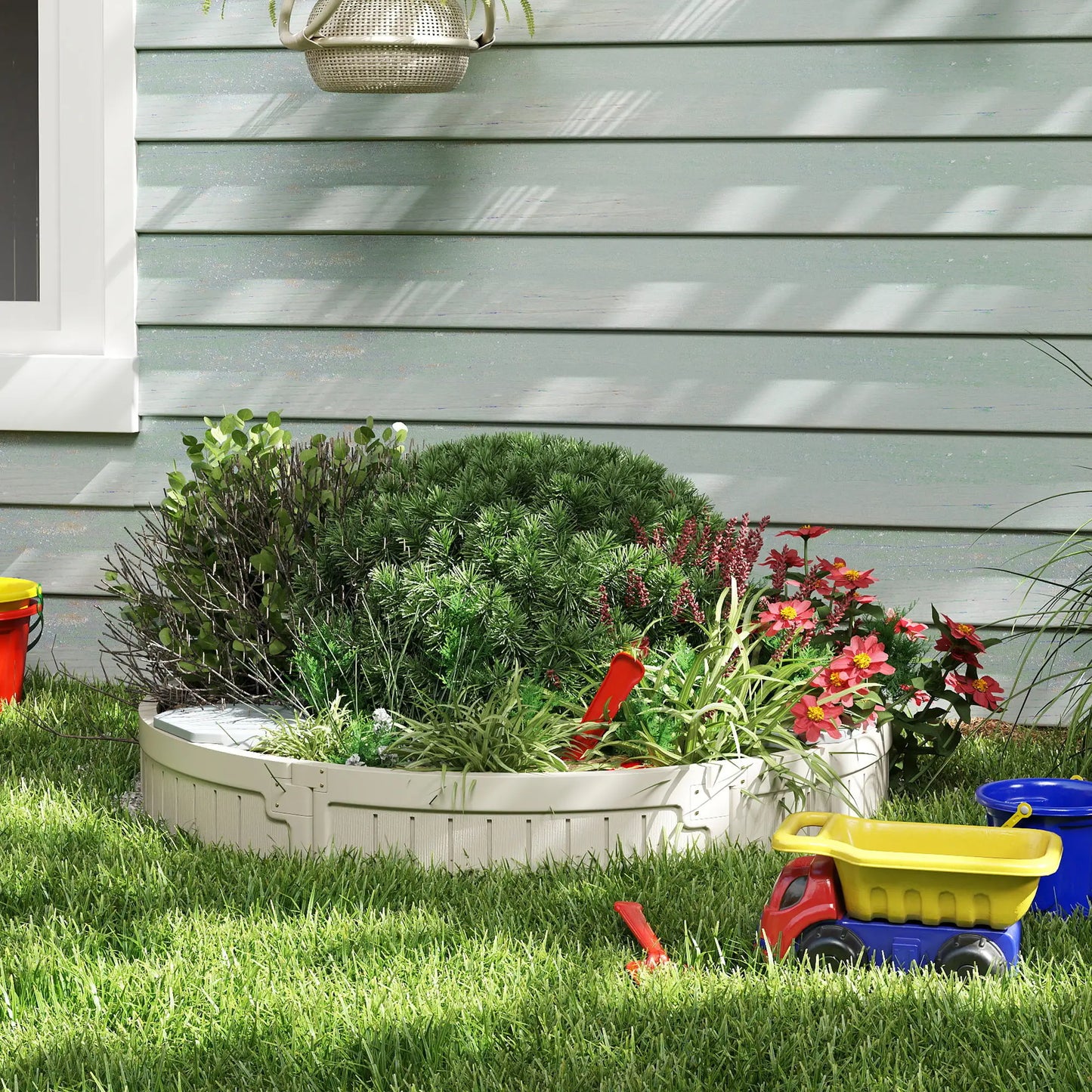 Kids Outdoor Sandbox with Cover, Waterproof Canopy, 3-12 Years, Cream White Sandboxes & Accessories at Gallery Canada