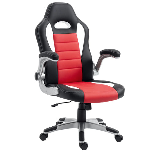 Racing Gaming Chair, PU Leather, Adjustable Height, Flip Up Armrest, Red