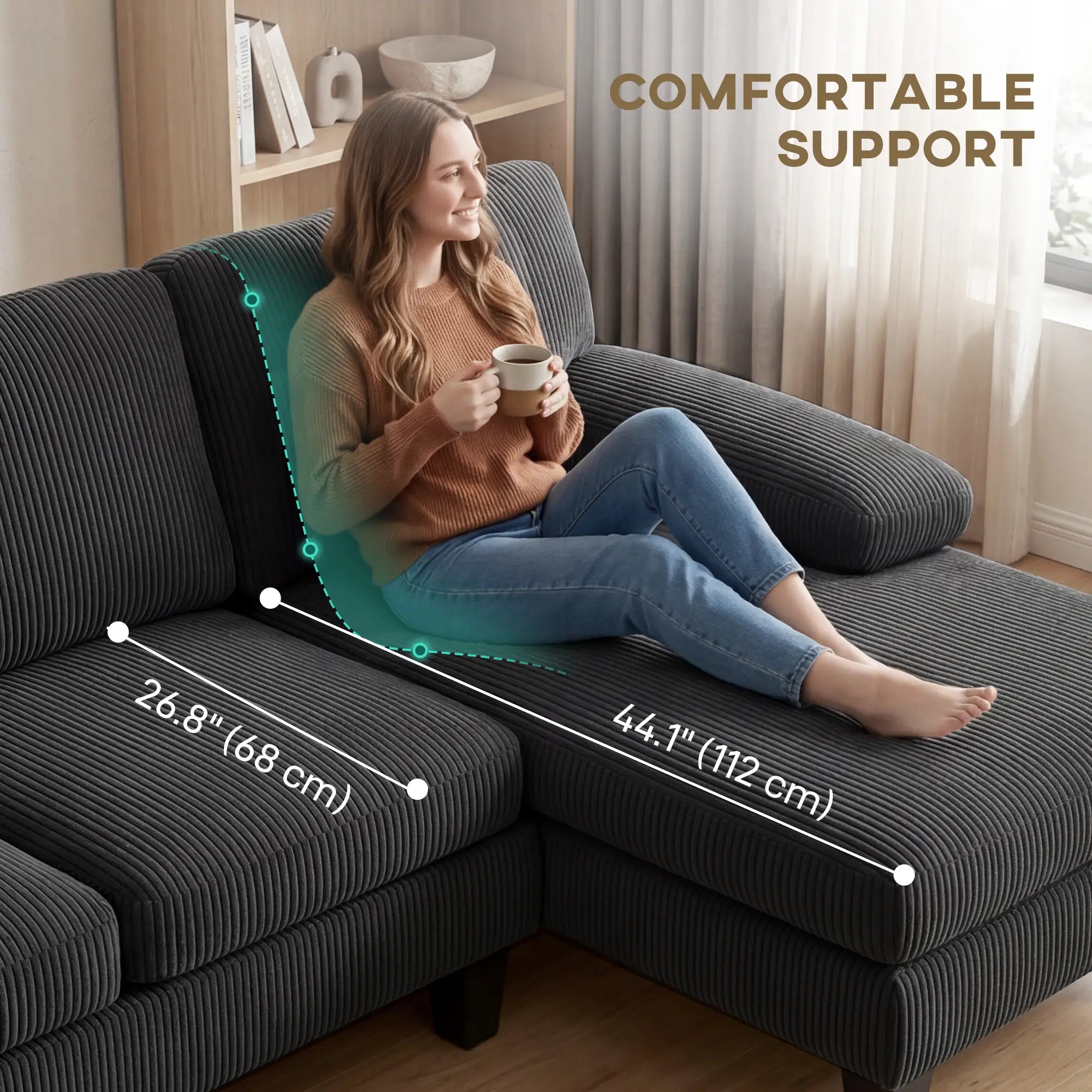 U Shaped Sectional Sofa, Double Chaise, 2200lb Capacity, Dark Grey 3-Seater Sofas at Gallery Canada