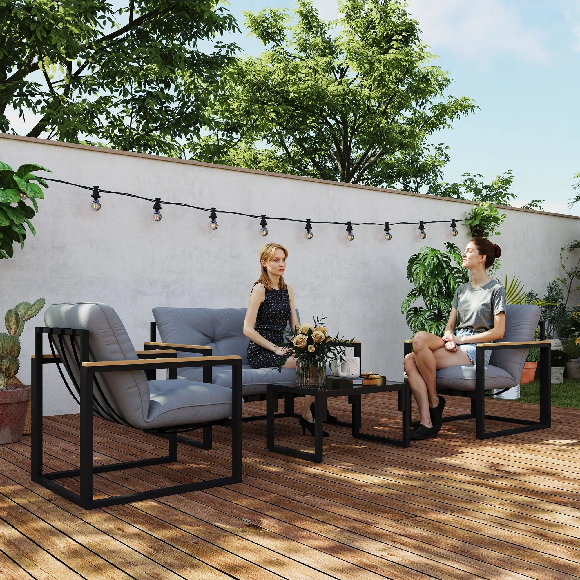 4 Piece Patio Furniture Set, Loveseat Sofa With Coffee Table, Light Grey Patio Furniture Sets at Gallery Canada
