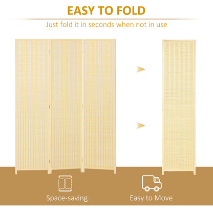 Woven Bamboo Room Divider, 3 Panel Folding Privacy Screen, Natural Wood