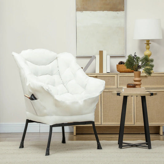 Modern Accent Chair, Armchair with Side Pockets and Solid Steel Legs, Comfy Reading Chair for Living Room, Cream White Accent Chairs Cream at Gallery Canada