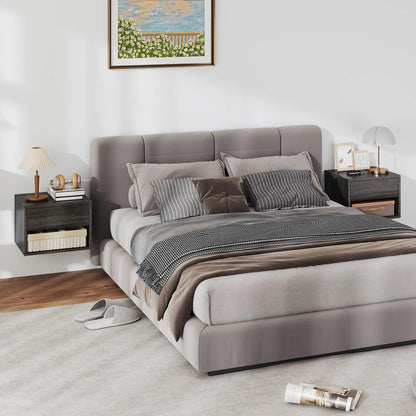 Floating Nightstand Set Of 2, Wall Mounted Bedside Table With Drawer, Grey Bedside Tables at Gallery Canada