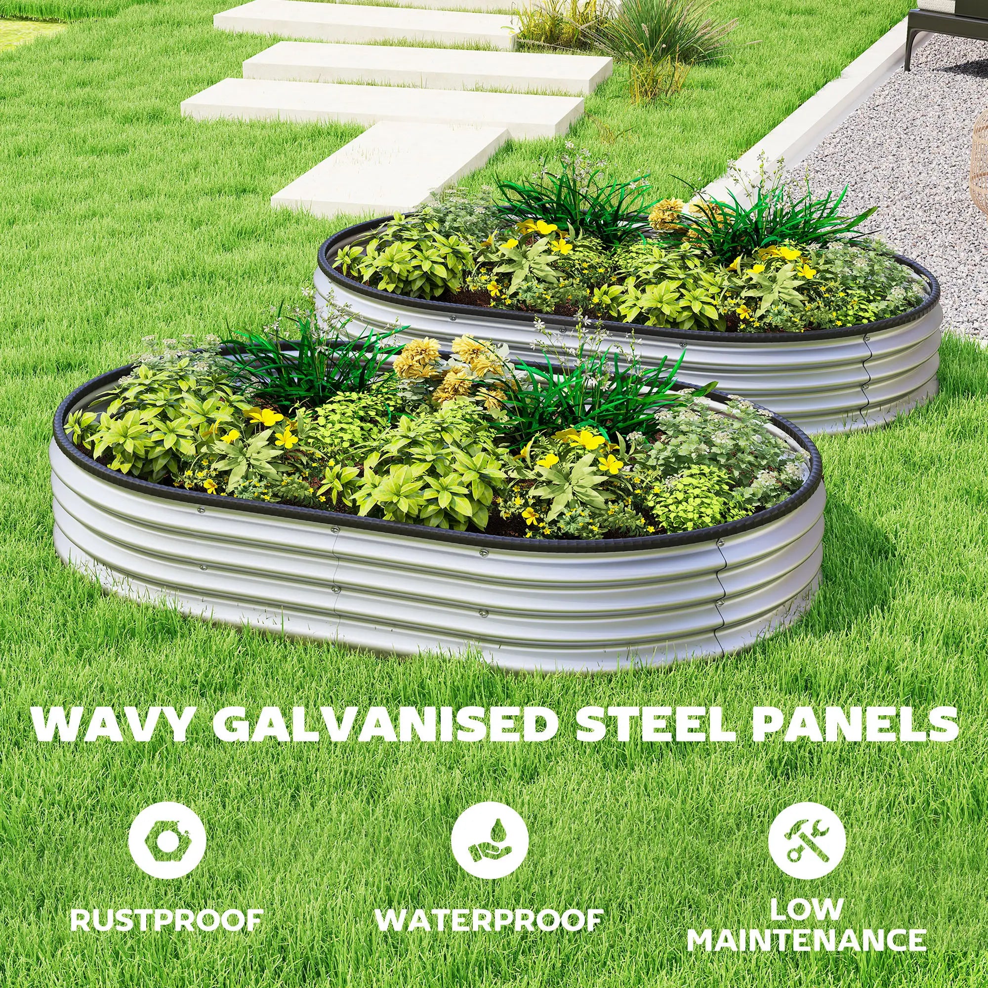 2Pcs Galvanized Raised Garden Bed, 5x3x1 ft, Silver Galvanized Planter Boxes at Gallery Canada