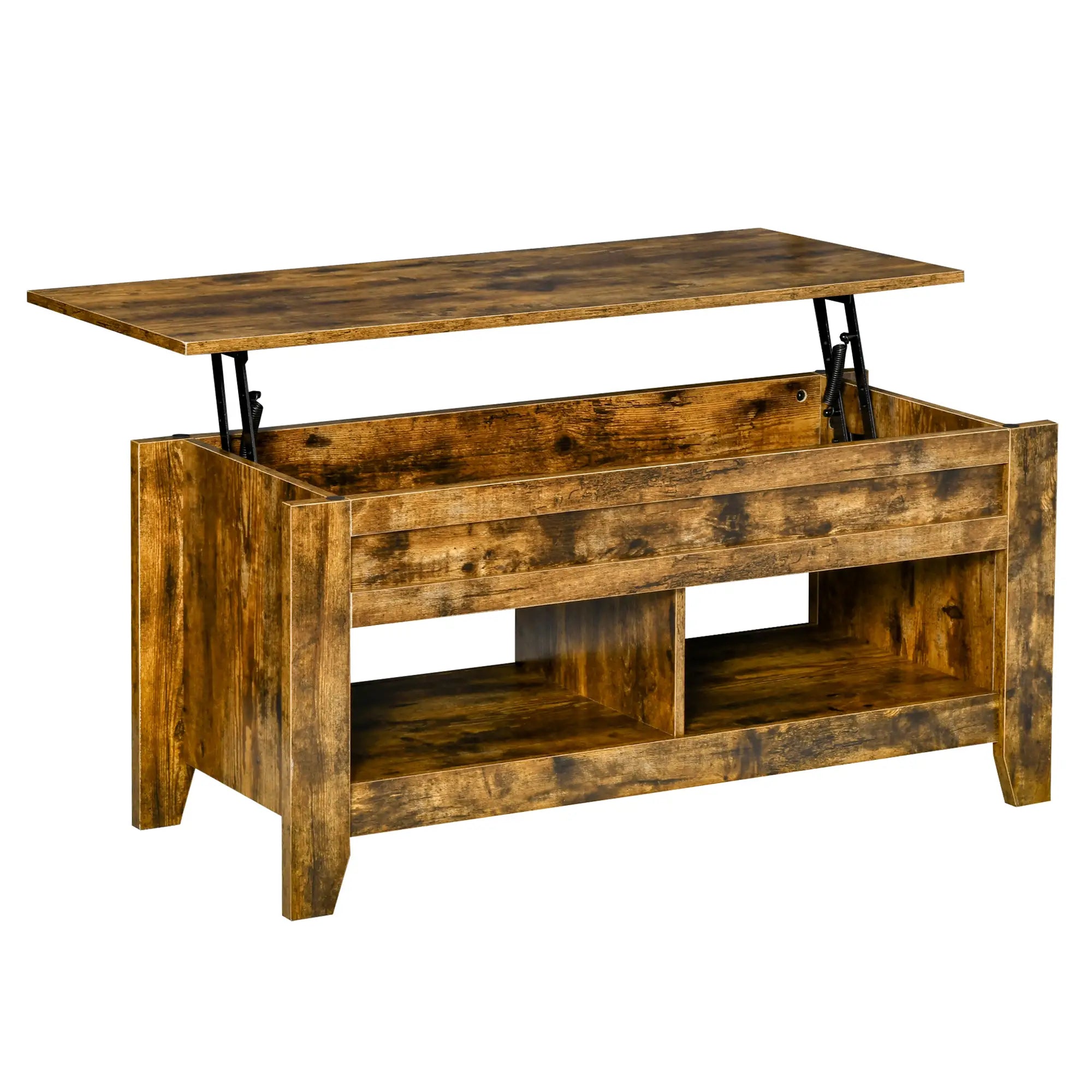 Lift Top Coffee Table, Hidden Storage, Open Shelves, Brown Coffee Tables Rustic Brown at Gallery Canada