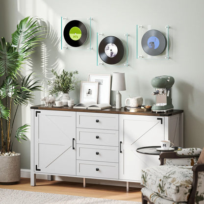 59" Buffet Cabinet, Farmhouse Sideboard, 2 Barn Doors, 4 Drawers, White Storage Cabinets at Gallery Canada