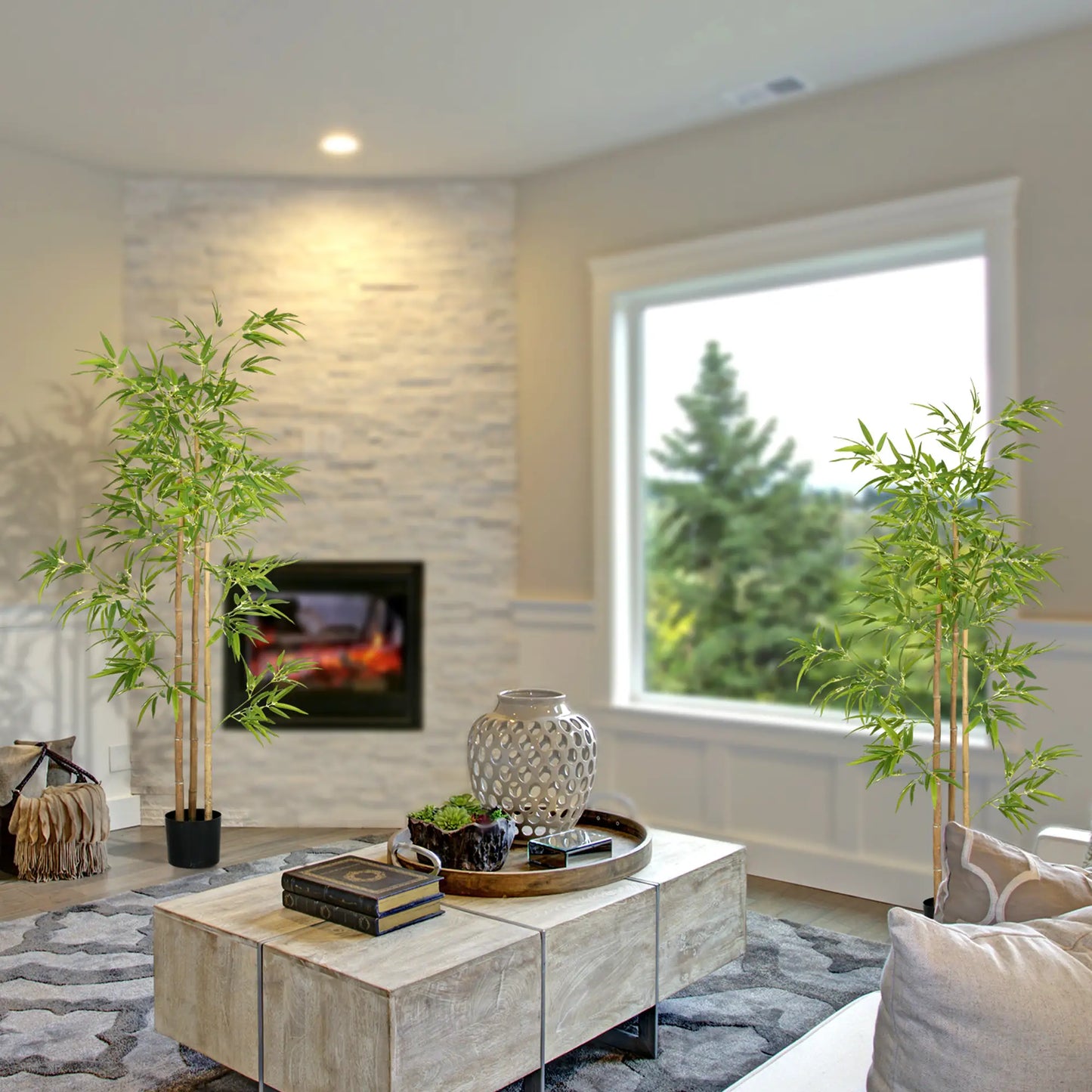 Set of 2 6ft Artificial Bamboo Tree, Indoor with Pot, Home Office Decor Artificial Trees at Gallery Canada