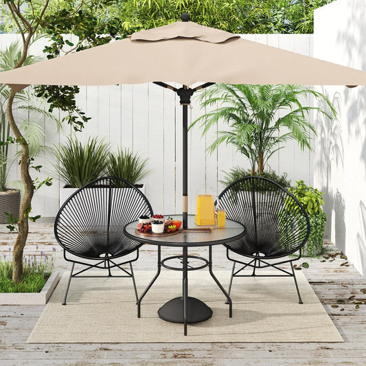 39.4" Round Outdoor Dining Table, Glass Top, Steel Frame, Garden Patio Patio Dining Tables Black at Gallery Canada