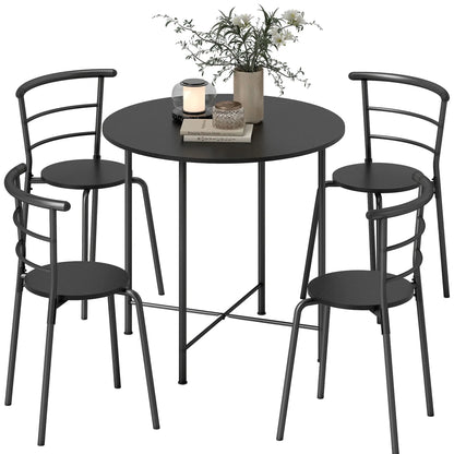 5 Piece Dining Table Set, Round for 4, Metal Frame, Black Wood Grain, Black Dining Table Sets at Gallery Canada