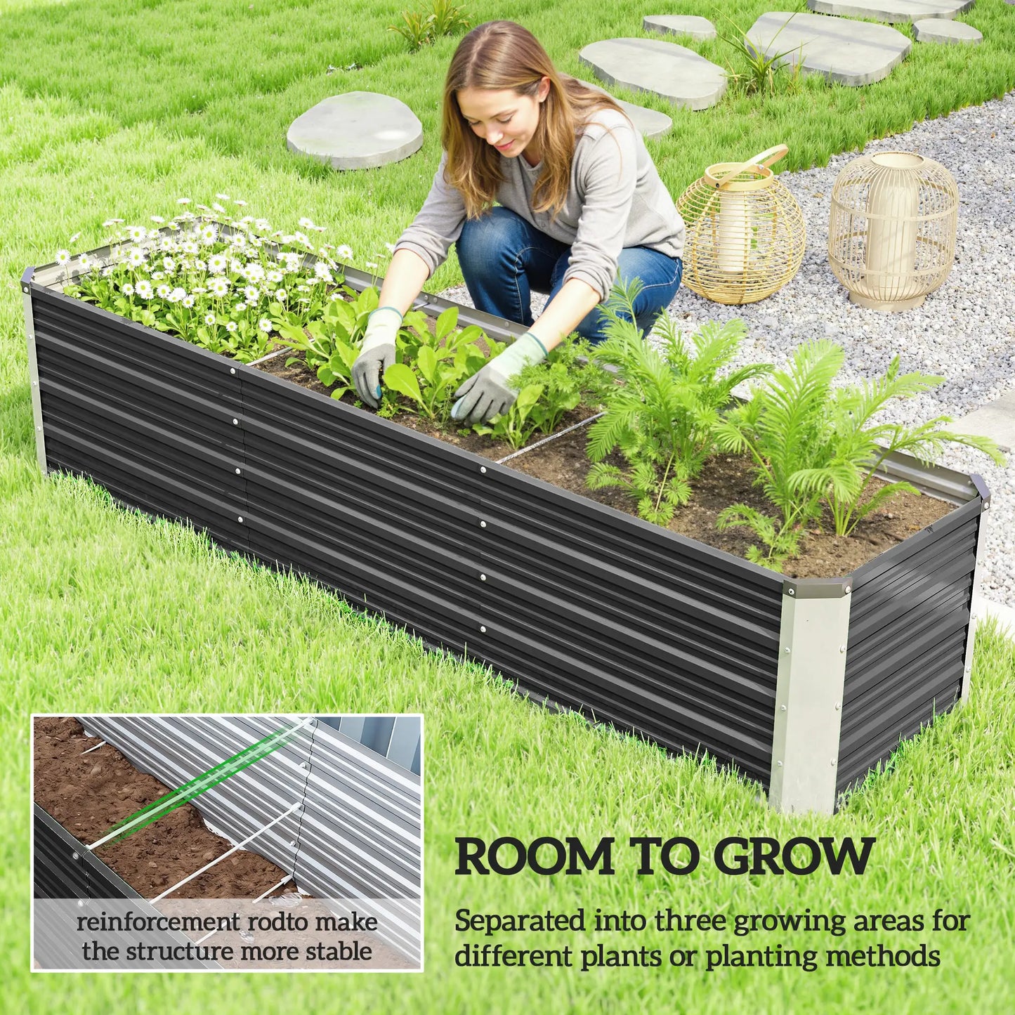 6' x 1.5' x 1.3' Galvanized Raised Garden Bed, Elevated Metal Planter Box, Dark Grey Raised Garden Beds at Gallery Canada