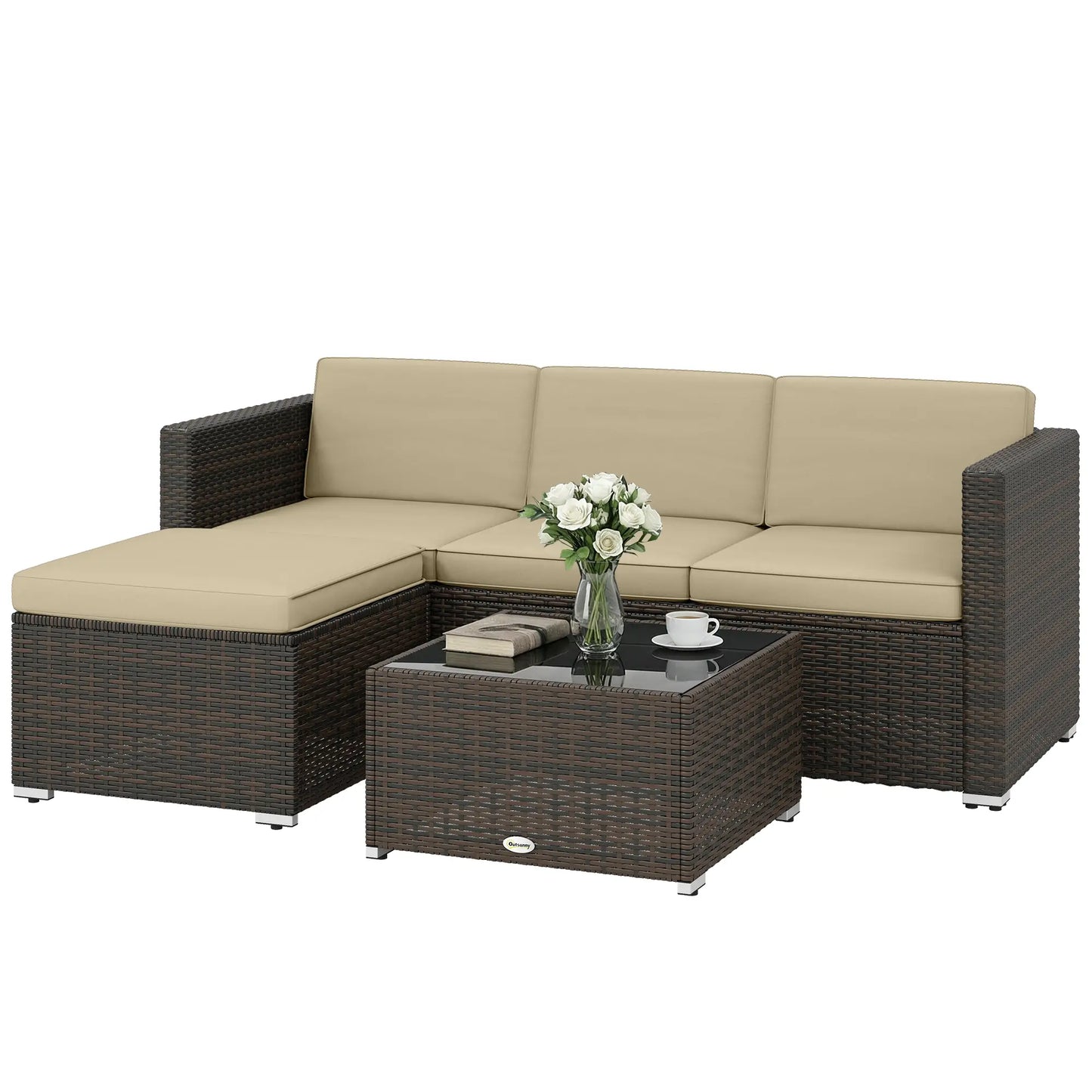 3-Piece Patio Furniture Set, Outdoor PE Rattan Sofa, Khaki Patio Furniture Sets Brown, Khaki at Gallery Canada