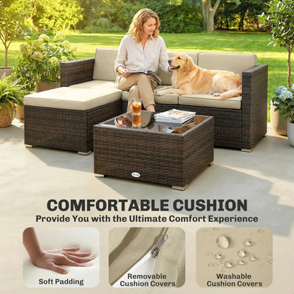 3-Piece Patio Furniture Set, Outdoor PE Rattan Sofa, Khaki Patio Furniture Sets at Gallery Canada