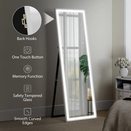 LED Mirror, Dimmable 3 Color Lights, 64" x 21" Rectangular, White Full Length Mirrors at Gallery Canada